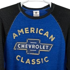 GM Chevrolet American Classic Blue Black Raglan Long Sleeve Graphic Tee Mens 2XL